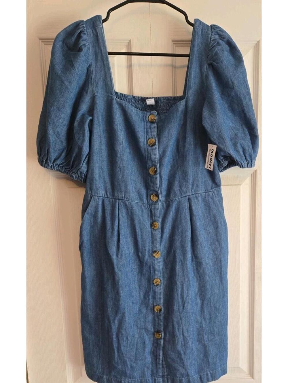 Nwt Denim Jean Button Smocked Dress Cottage Core Praire Balloon Sleeve Sz M